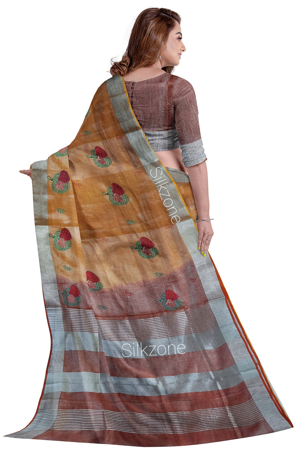 Tissue linen embroidery saree SILK ZONE