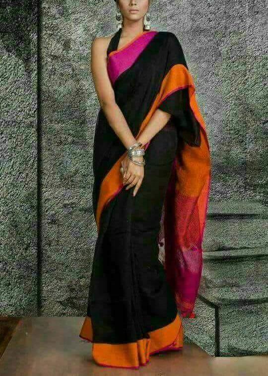 Linen plain saree silkzon.in