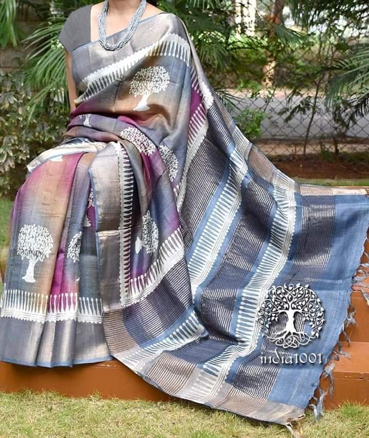 Pure Tussar Silk print saree