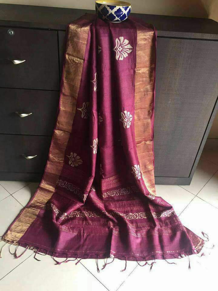 Pure Tussar Silk print saree
