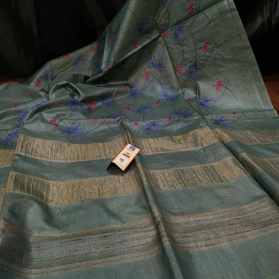 Tussar silk embroidery saree SILK ZONE