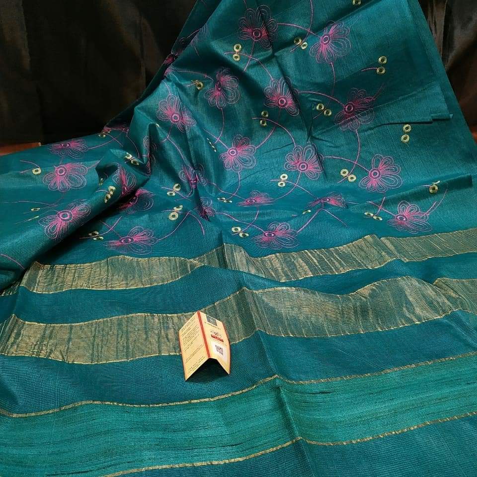 Tussar silk embroidery saree SILK ZONE