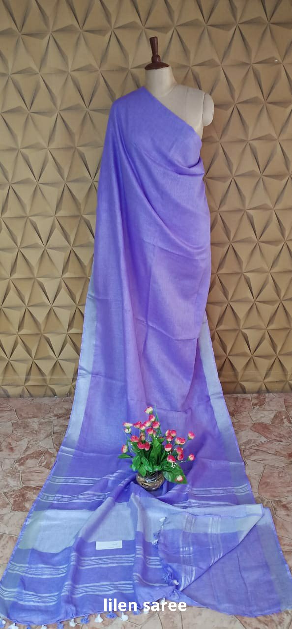 Linen plain saree SILK ZONE