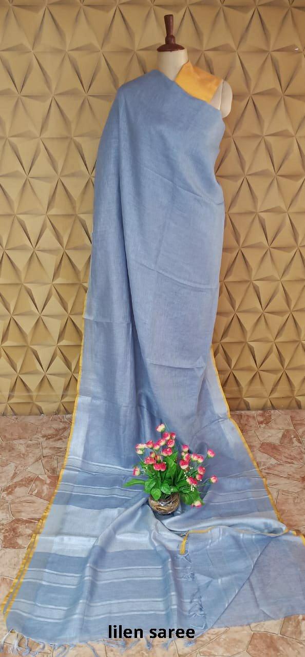 Linen plain saree SILK ZONE
