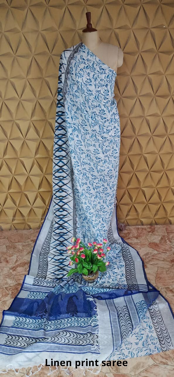 Pure Linen print saree SILK ZONE