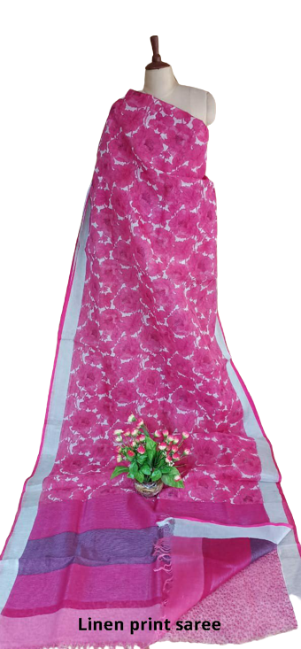 Pure linen print saree