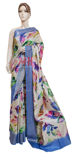 Tussar munga digital print saree