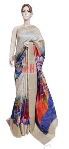 Tussar munga digital print saree