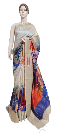 Tussar munga digital print saree