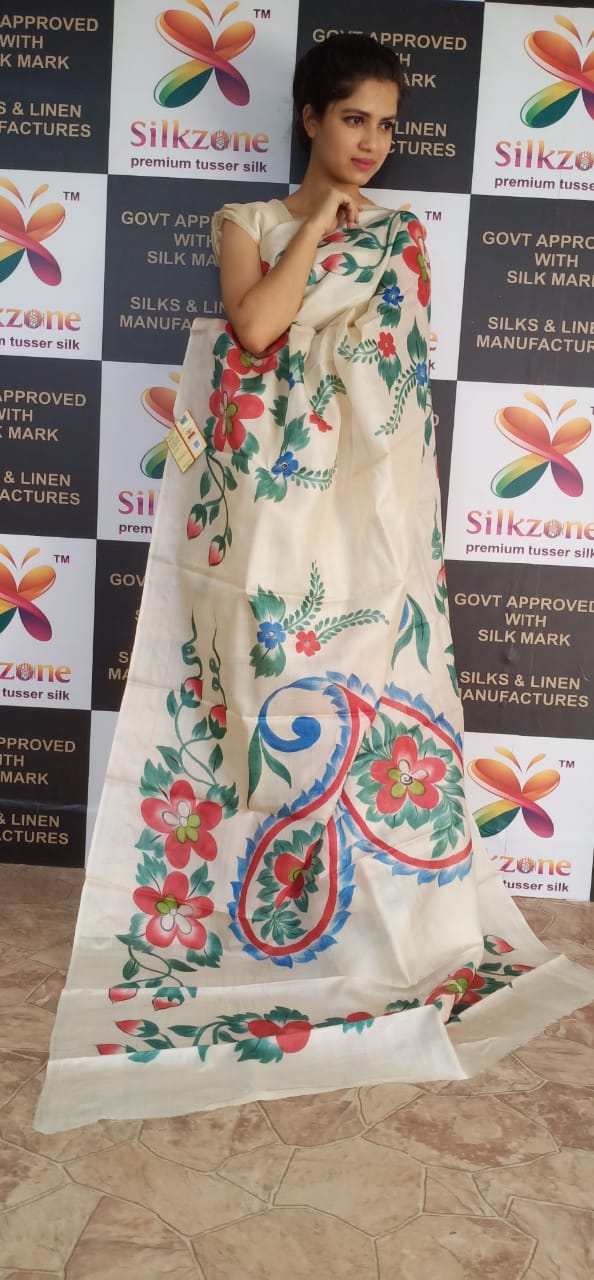Pure Tussar Silk print saree