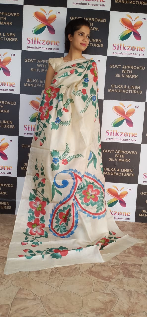 Pure Tussar Silk print saree