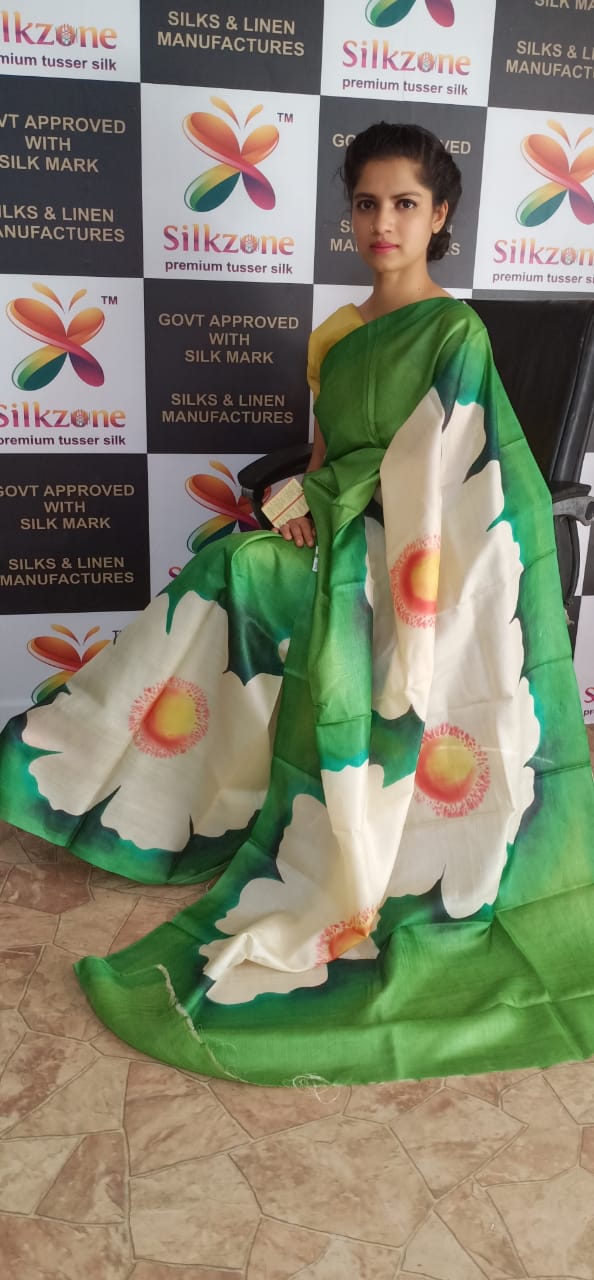 Pure Tussar Silk print saree