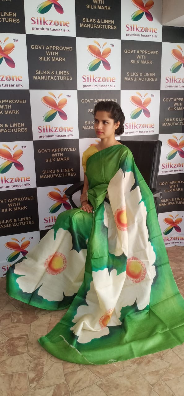 Pure Tussar Silk print saree