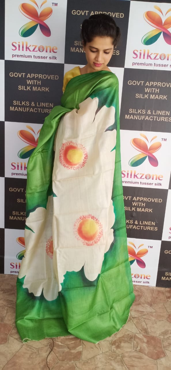 Pure Tussar Silk print saree