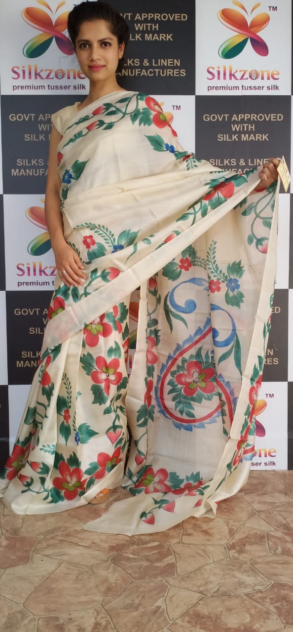 Pure Tussar Silk print saree