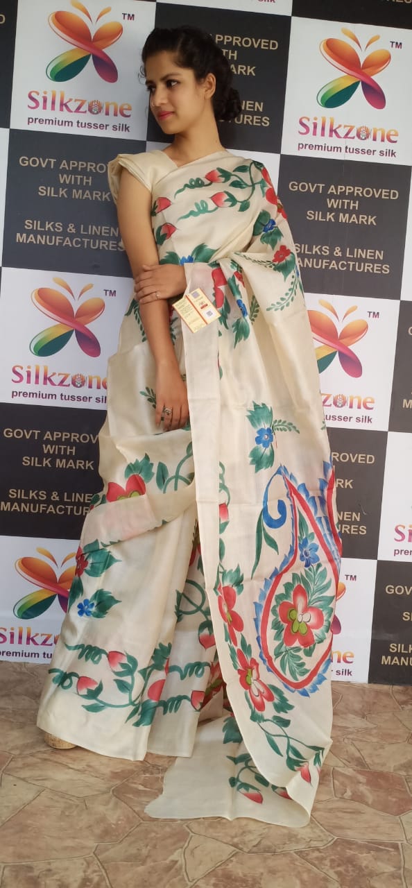 Pure Tussar Silk print saree