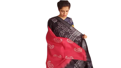 Khadi linen batik print saree
