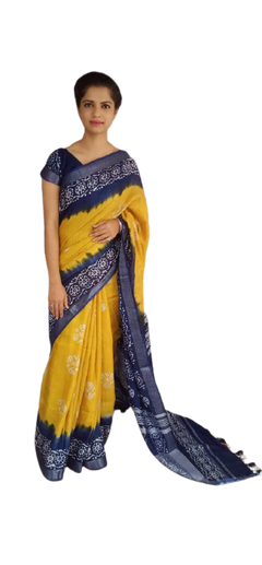 Khadi linen batik print saree