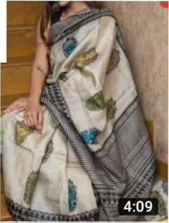 Tussar handloom silk saree durga dising