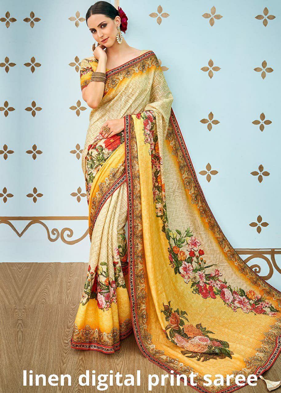 Linen digital print Saree SILK ZONE