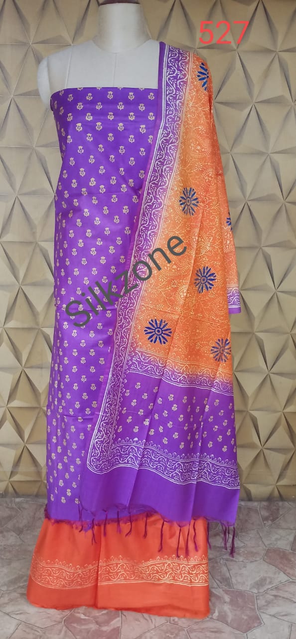 Soft silk hand print suit SILK ZONE