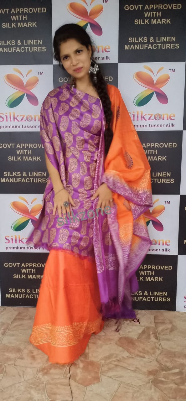 Soft silk hand print suit SILK ZONE