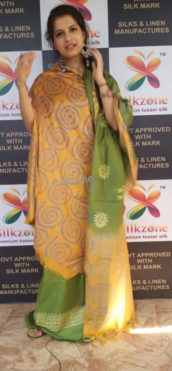 Soft silk hand print suit SILK ZONE