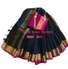 Pure linen plane saree