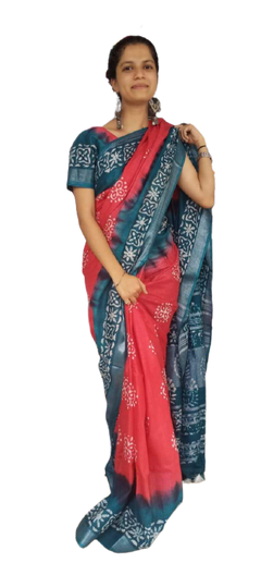 Khadi linen batik printed saree
