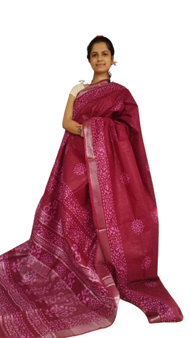 Khadi linen batik printed saree
