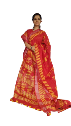Khadi linen batik printed saree