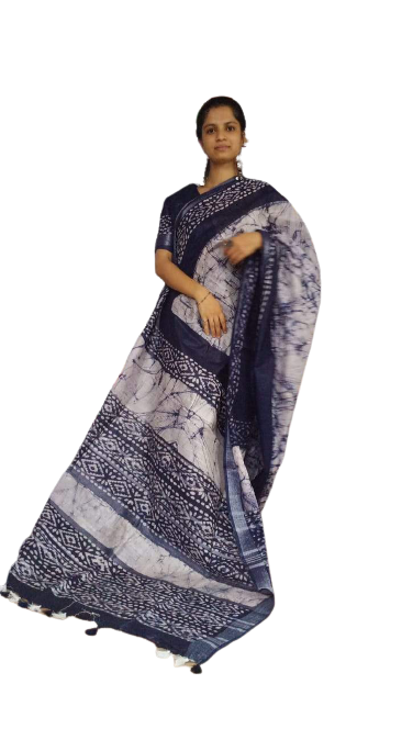 Khadi linen Batik printed saree