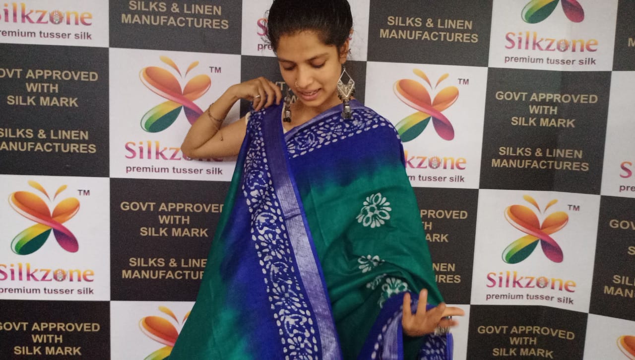 Khadi linen batik printed saree SILK ZONE