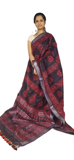 Khadi linen batik printed saree