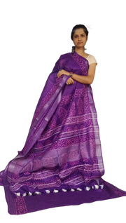 Khadi linen batik printed saree