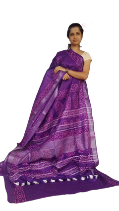 Khadi linen batik printed saree