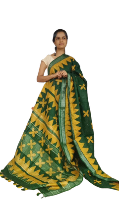 Khadi linen batik printed saree