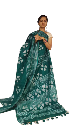 Khadi linen batik printed saree