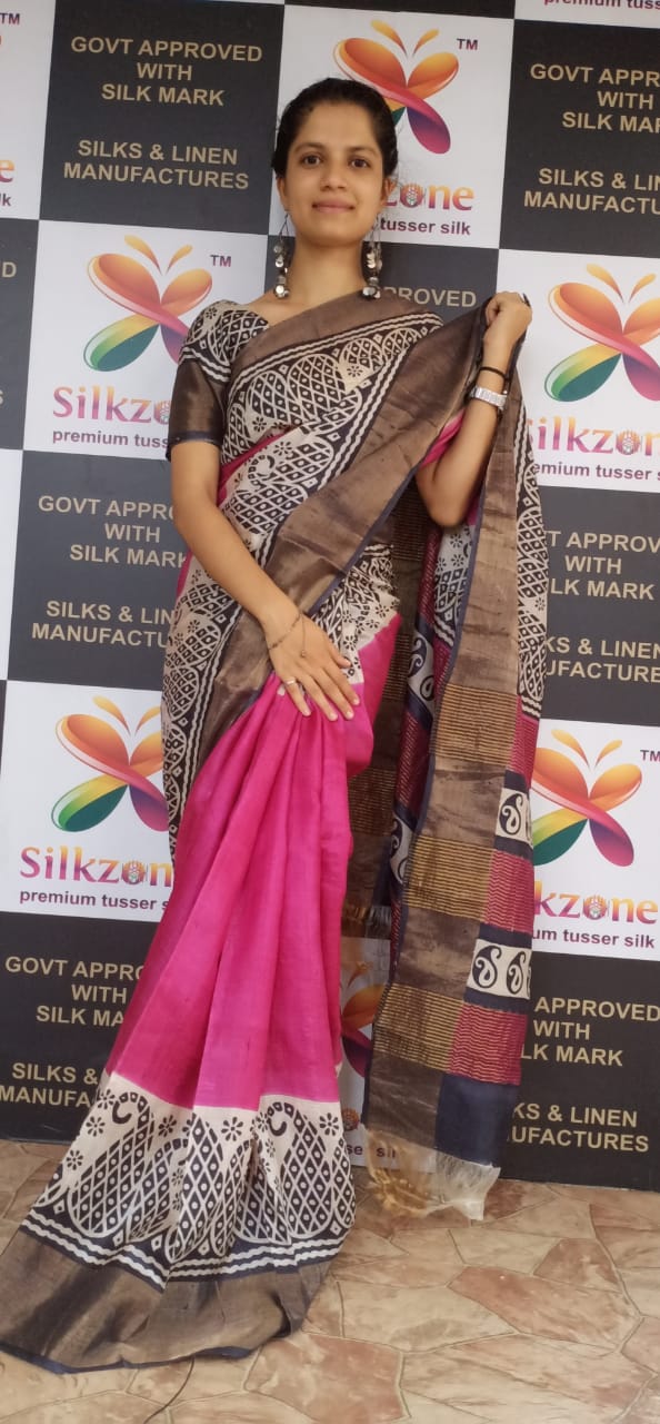Pure Tussar Silk print saree