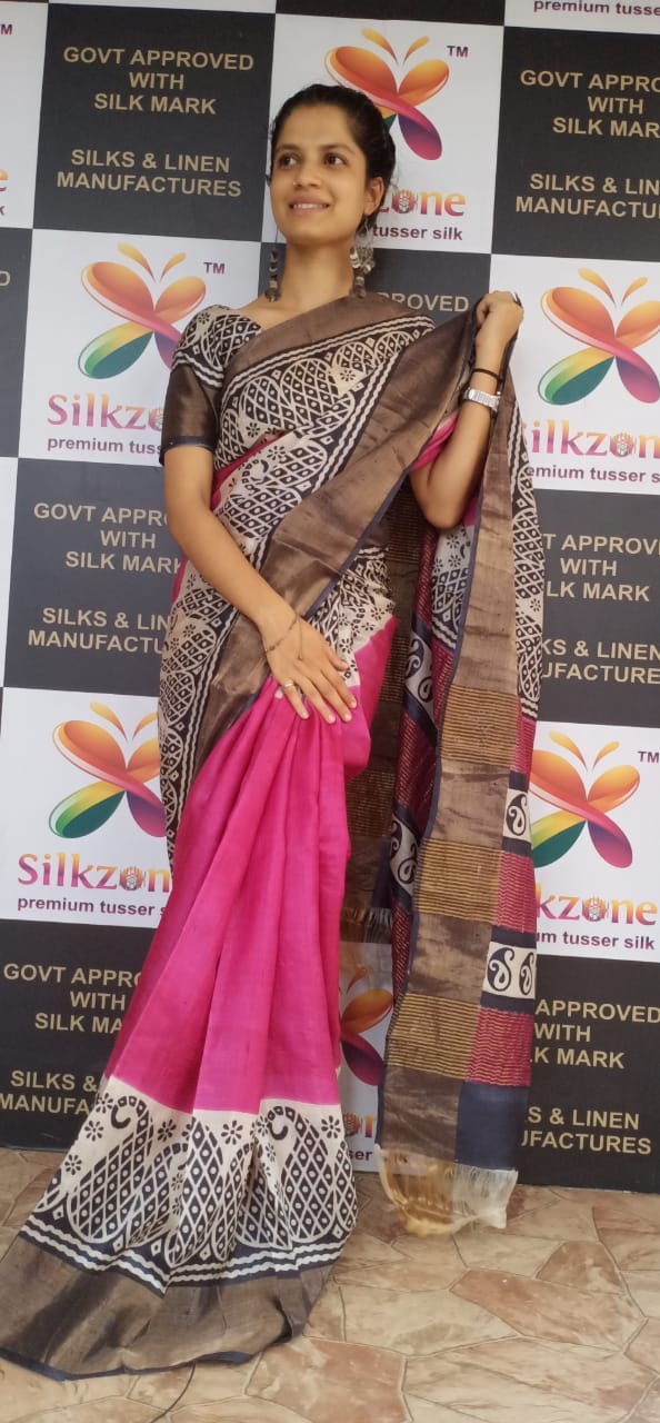 Pure Tussar Silk print saree