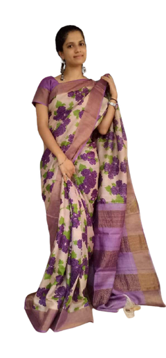 Tussar silk hand print saree