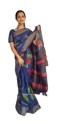 Tussar silk hand print saree