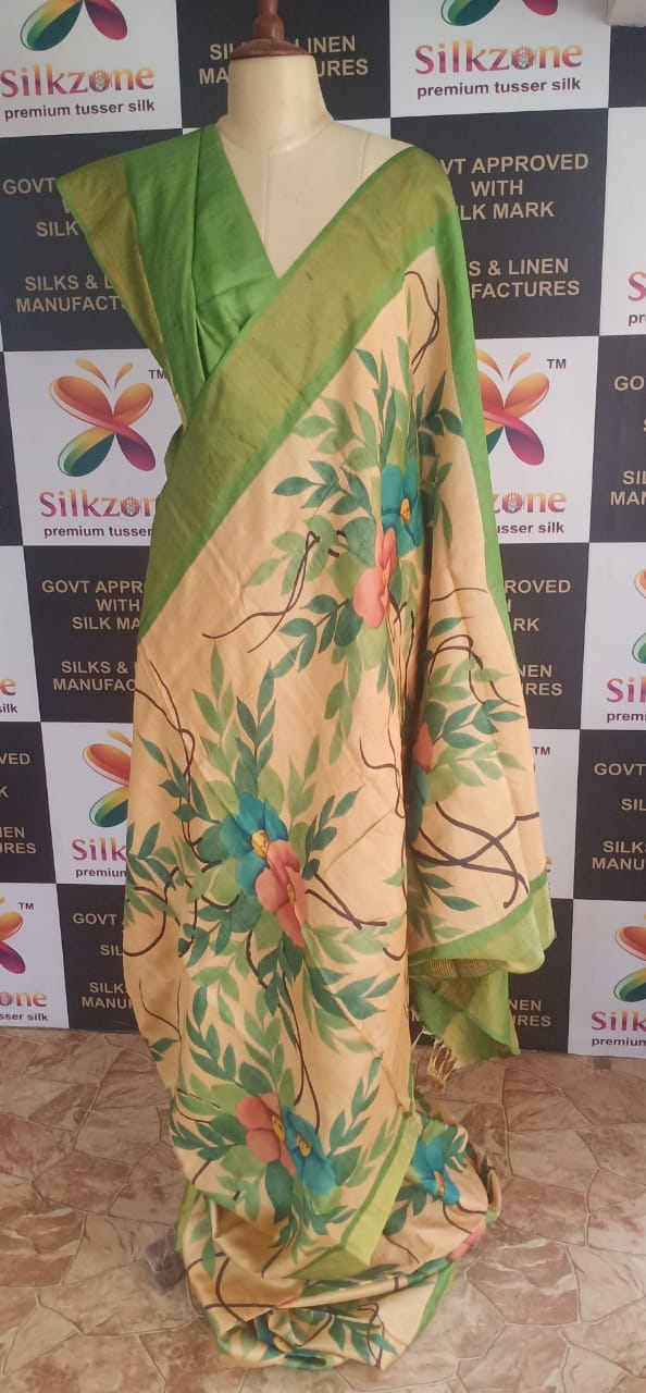 Pure Tussar Silk print saree
