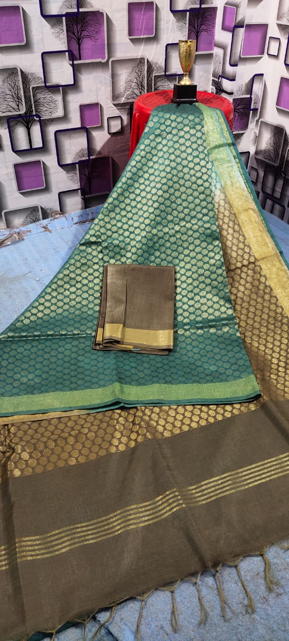 Soft silk zari buta saree Taj