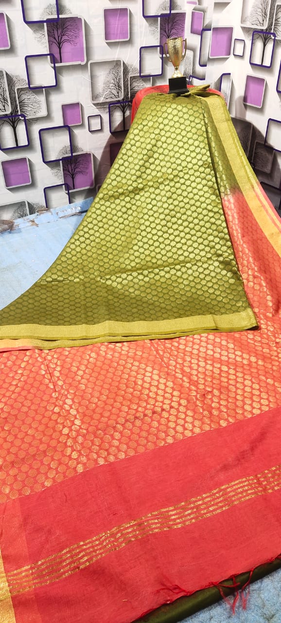 Soft silk zari buta saree Taj