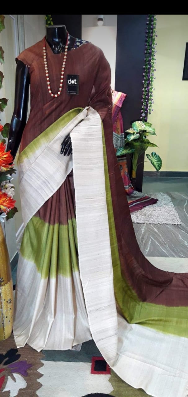 Pure tussar ghicha triple zari border Saree SILK ZONE