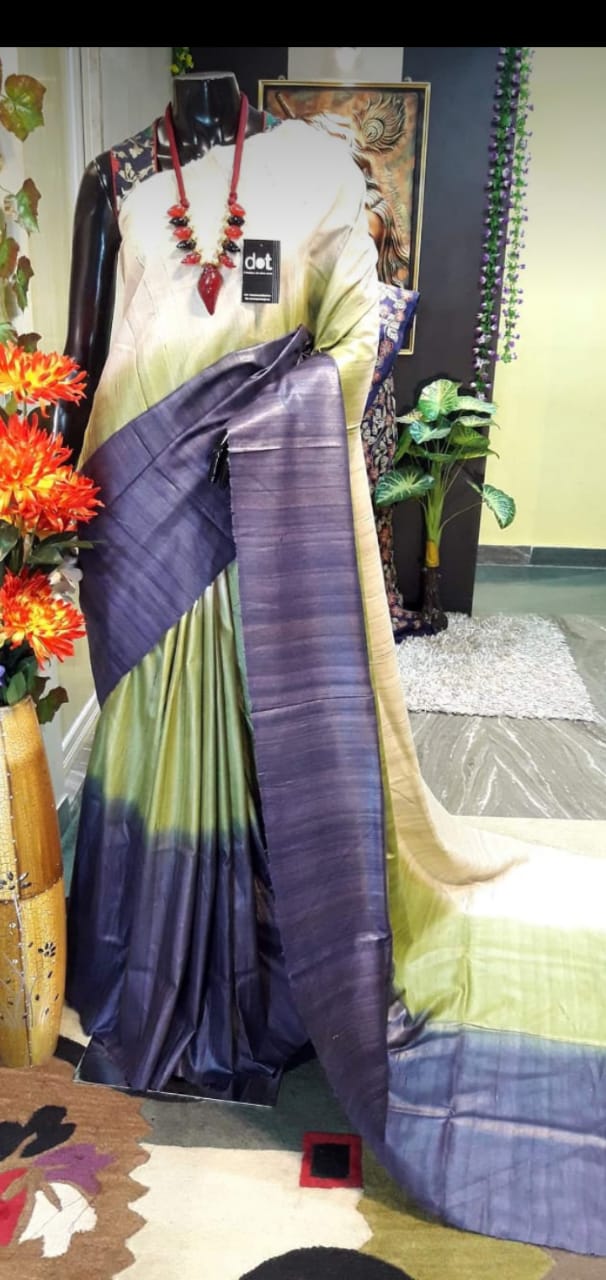 Pure Tussar ghicha triple zari border saree SILK ZONE