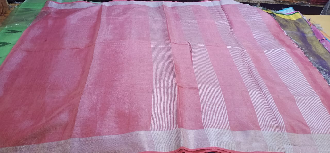 Tissue linen plain saree SILK ZONE