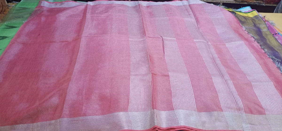 Tissue linen plain saree SILK ZONE