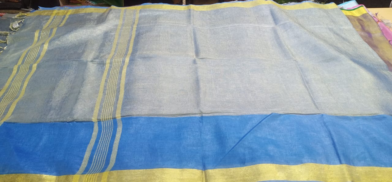Tissue linen plain saree SILK ZONE